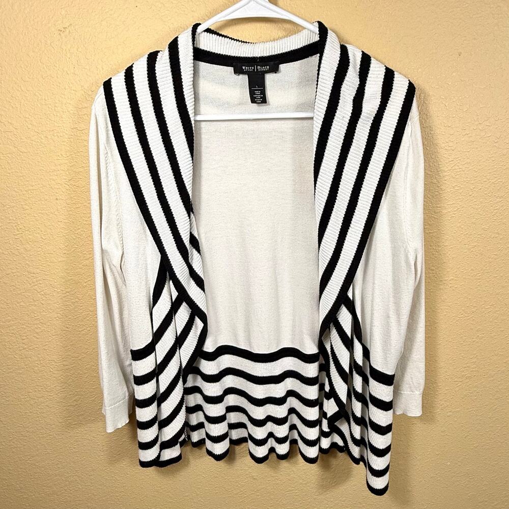 White House Black Market Open Cardigan Sweater Womens Size L 3/4 Sleeve